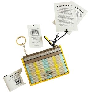 Coach Maize Plaid CardHolder w/ Keychain - NWT